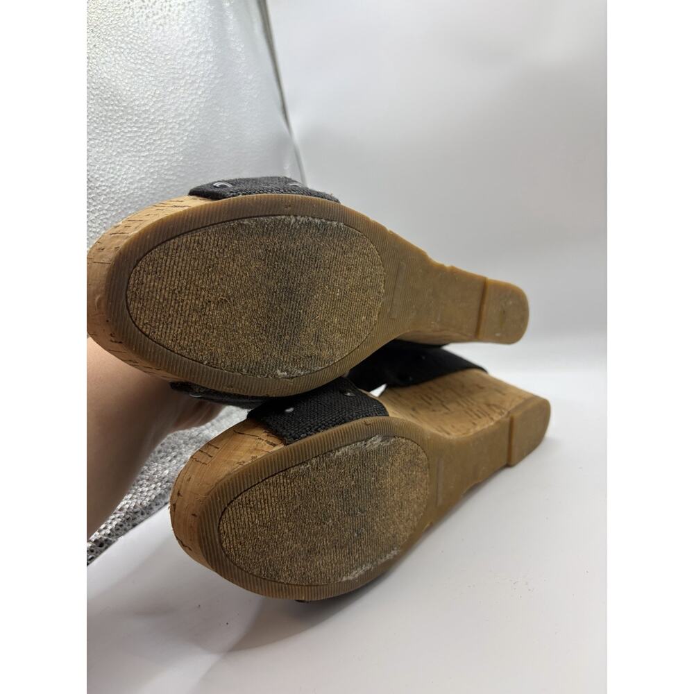 Lucky Brand Cork Wedge Sandals Womens 9 Black Canvas Criss Cross Slide Shoes - Picture 11 of 11